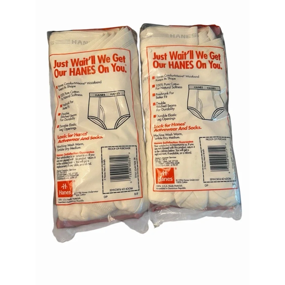 Hanes VTG 1996 Mens Briefs Underwear 38 100% Cotton USA NEW Slightly Imperfect